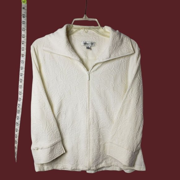 Coldwater Creek Womens Textured Floral Zip-Up Jacket Cream Size Medium - Picture 1 of 12